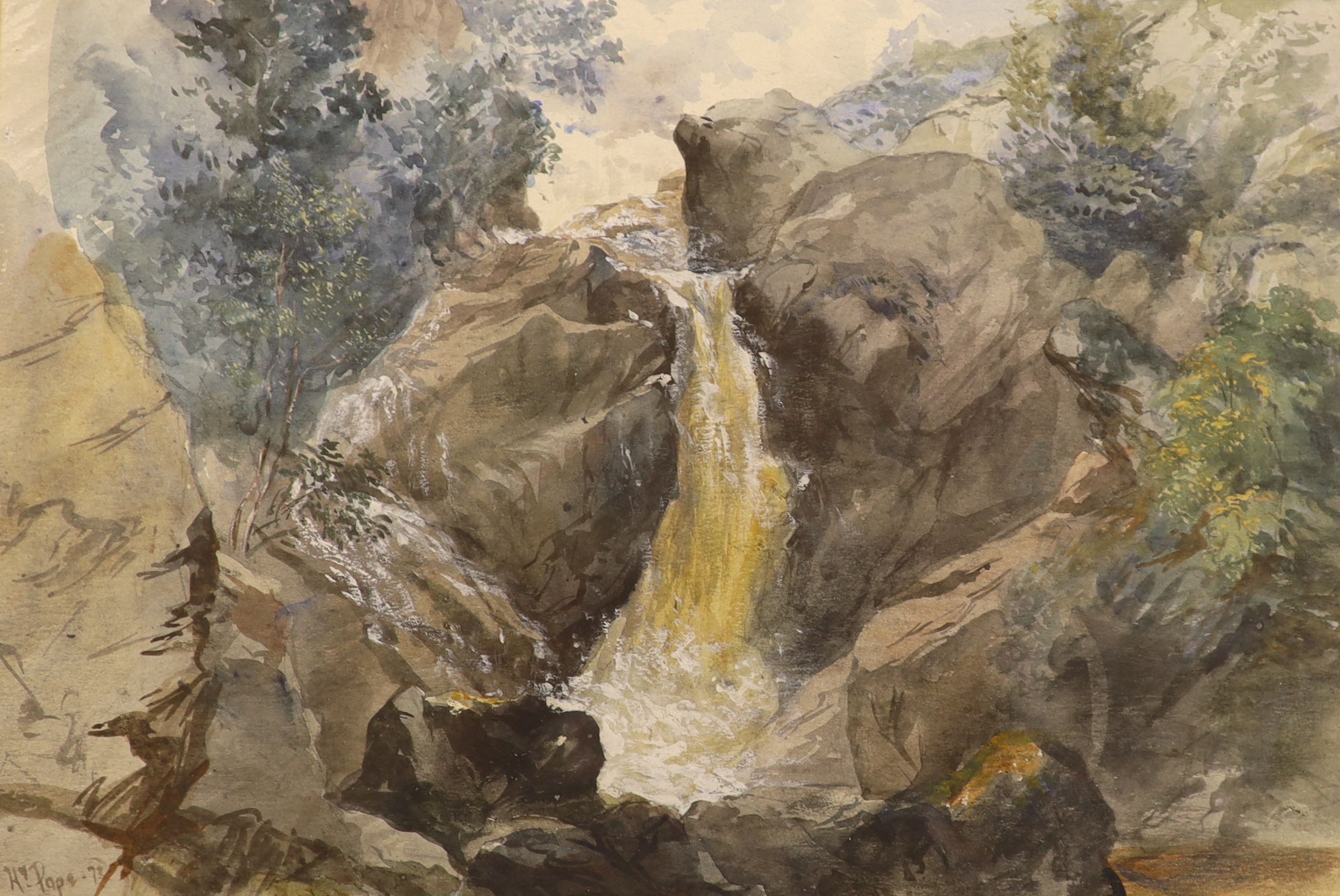 Henry Martin Pope (1843-1908), watercolour, Torrent Falls, Near Dolgellau, North Wales, signed and dated '73, 25 x 36cm